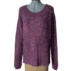 Bar III Sweater Women's Size Medium Eyelash-Knit pull over Italian Plum Purple